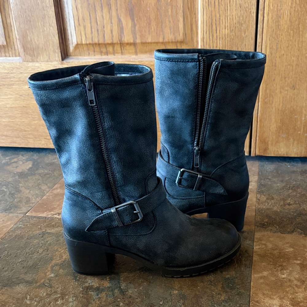 Distressed black/grey Women's Moto Boots